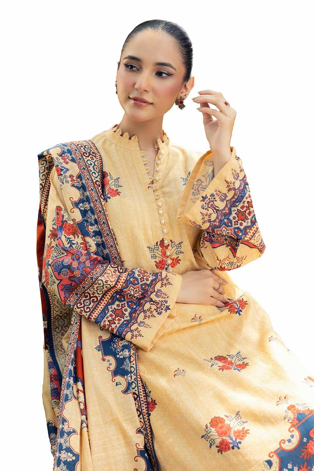 3 Piece Unstitched Printed Khaddar Suit - Image 5