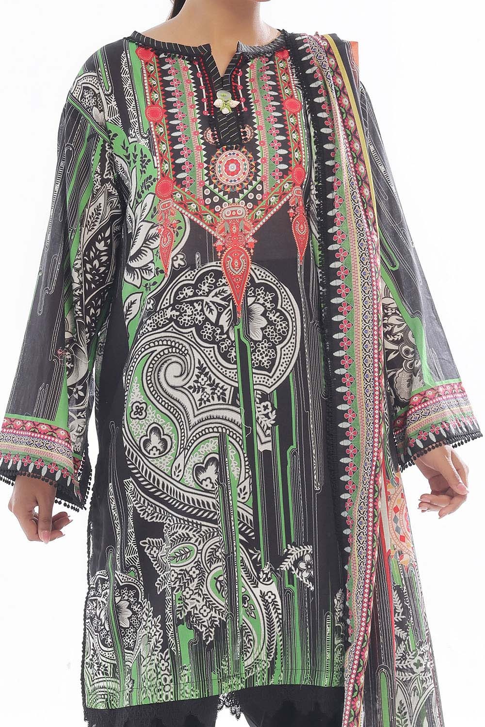 3 Piece Unstitched Printed Lawn Suit - Image 2