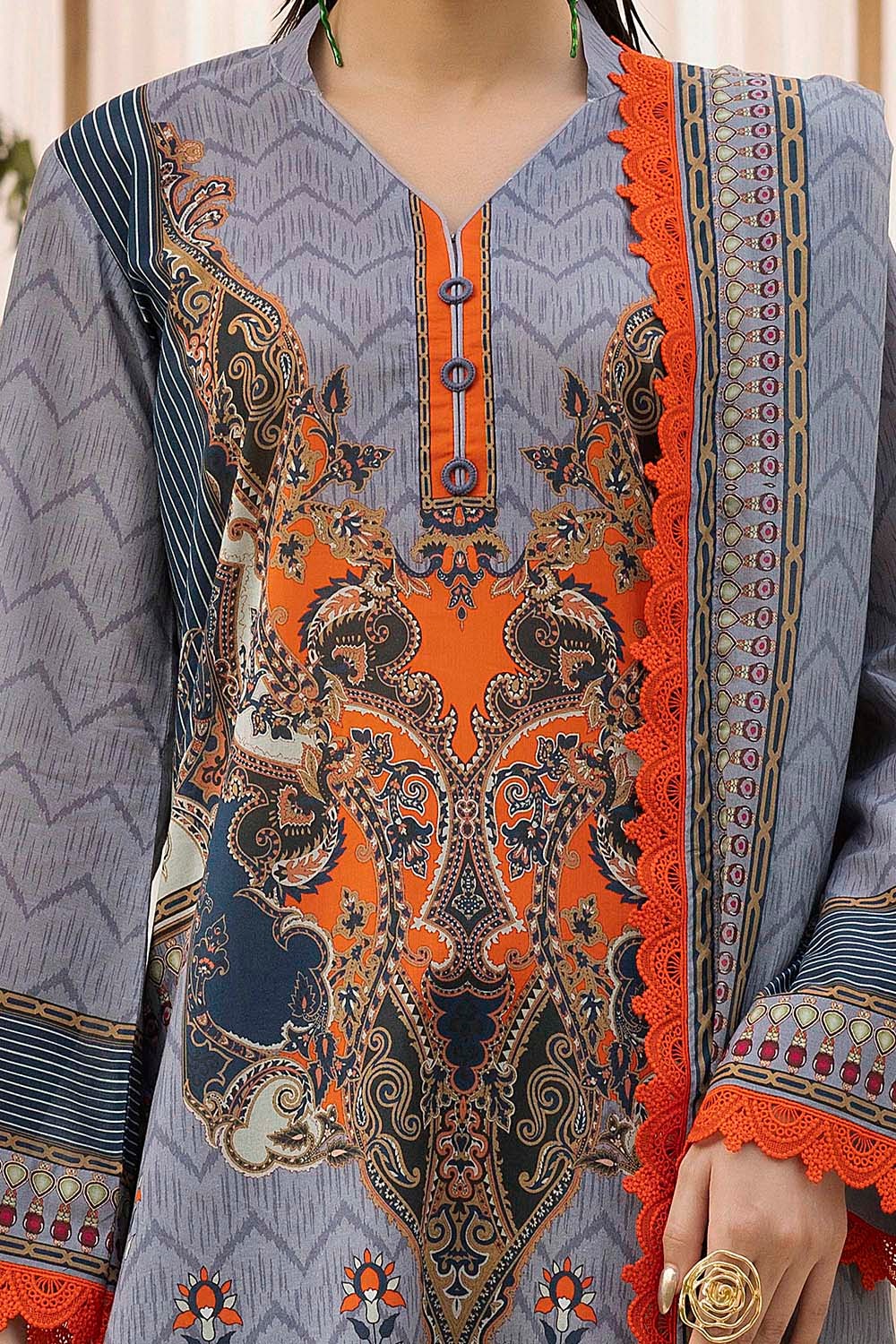 3 Piece Unstitched Printed Lawn Suit - Image 2