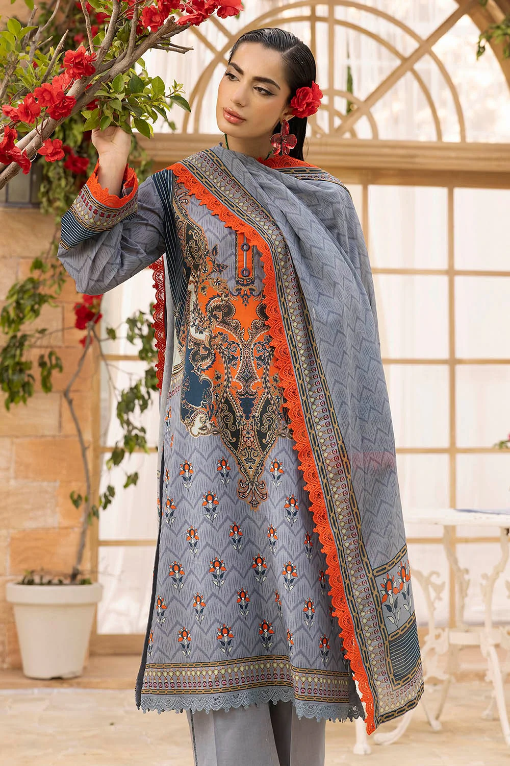 3 Piece Unstitched Printed Lawn Suit - Image 3