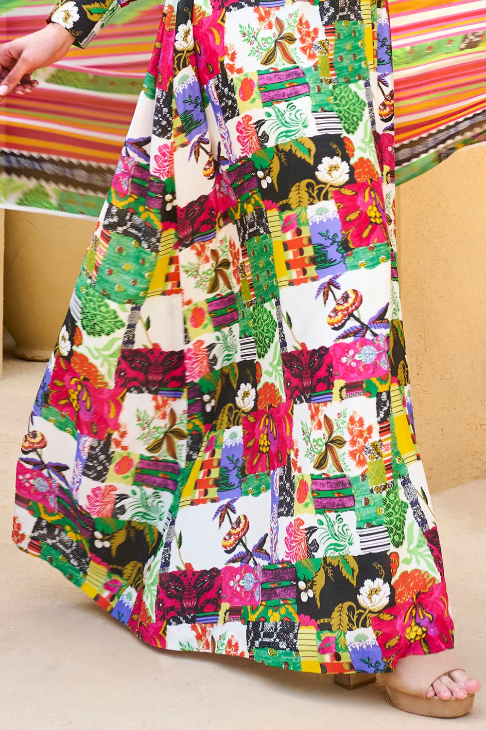 3 Piece Unstitched Printed Pure Bamboo Silk Suit with Printed Chiffon Dupatta - Image 5