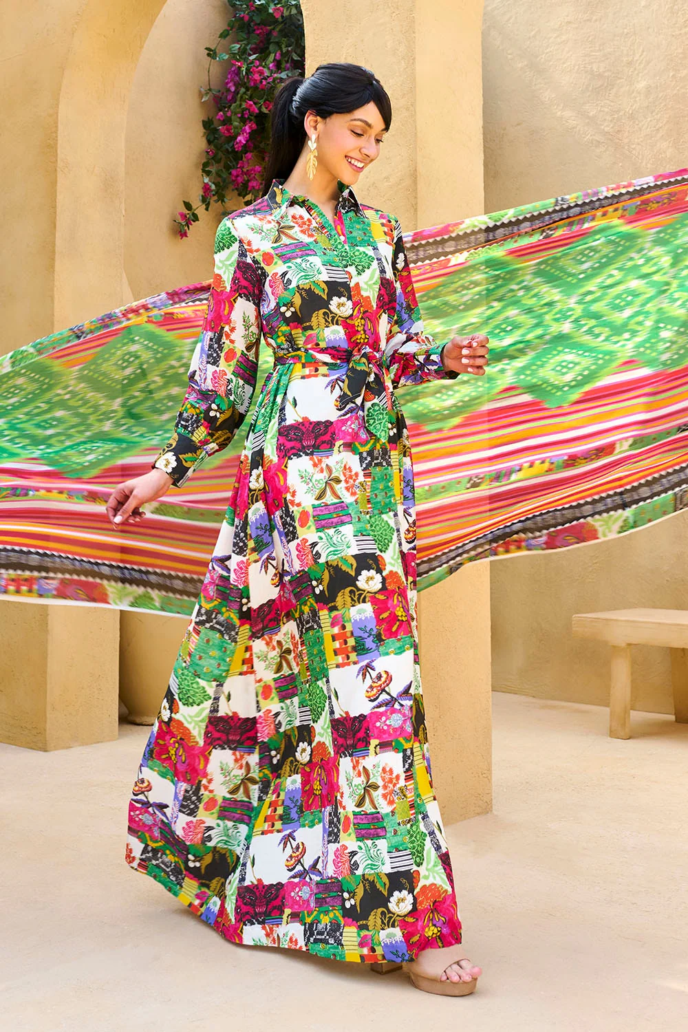 3 Piece Unstitched Printed Pure Bamboo Silk Suit with Printed Chiffon Dupatta - Image 6