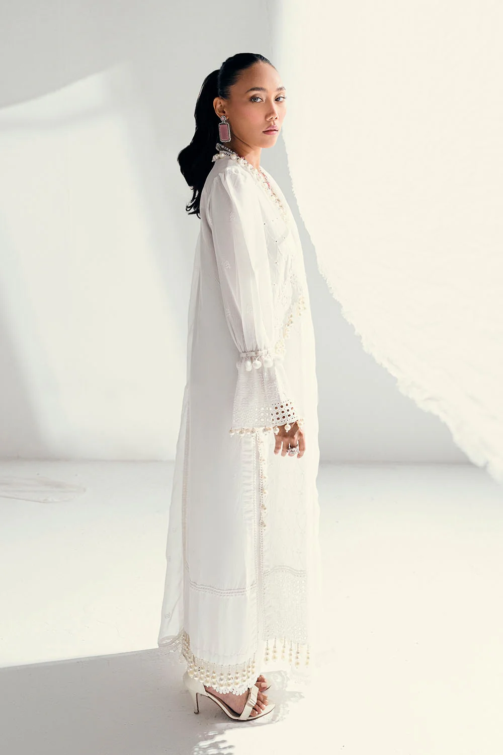 3 Piece Unstitched Schiffli Embroidered Lawn Suit with Schiffli Embroidered Chiffon Dupatta - Image 5