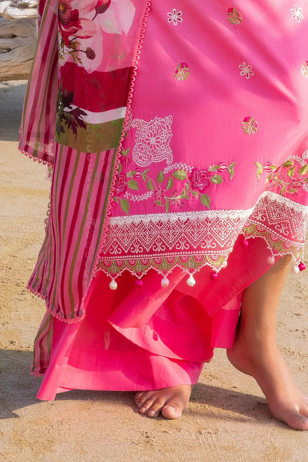 3 Piece Unstithed Embroidered Lawn Suit with Printed Chiffon Dupatta - Image 6