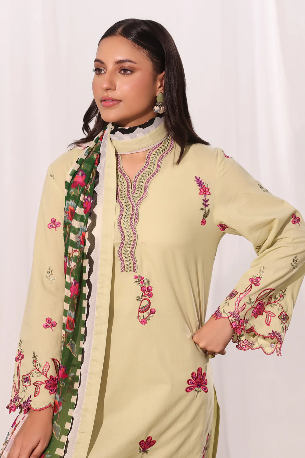 3Pc Cambric Embroidered Suit - Image 4