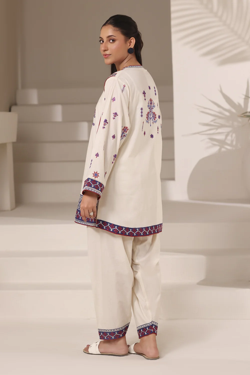 3PC Cambric Embroidered Suit With Printed Scarf - Image 6