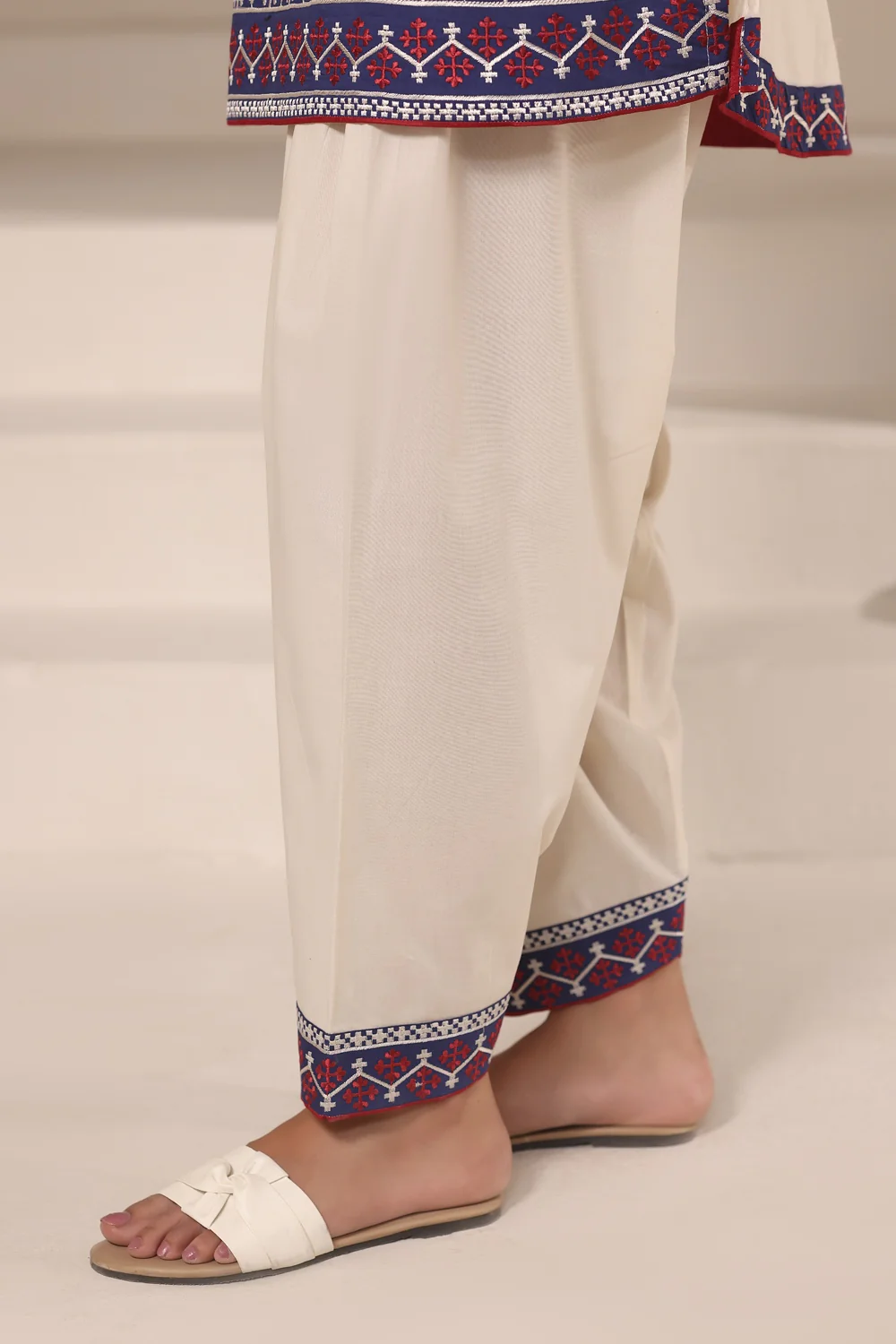 3PC Cambric Embroidered Suit With Printed Scarf - Image 7