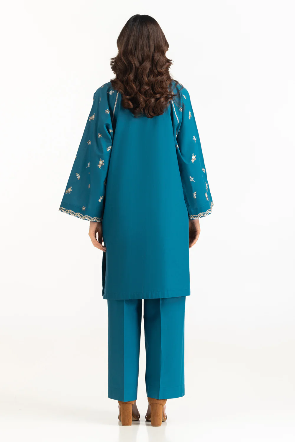 3PC Cambric Embroidered Suit With Scarf - Image 6