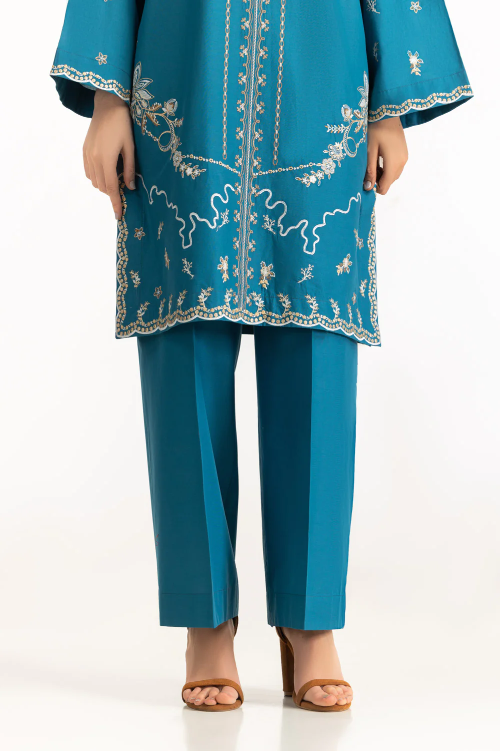 3PC Cambric Embroidered Suit With Scarf - Image 7