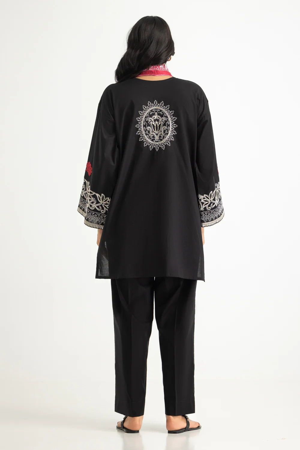 3PC Cambric Embroidered Suit With Scarf - Image 7
