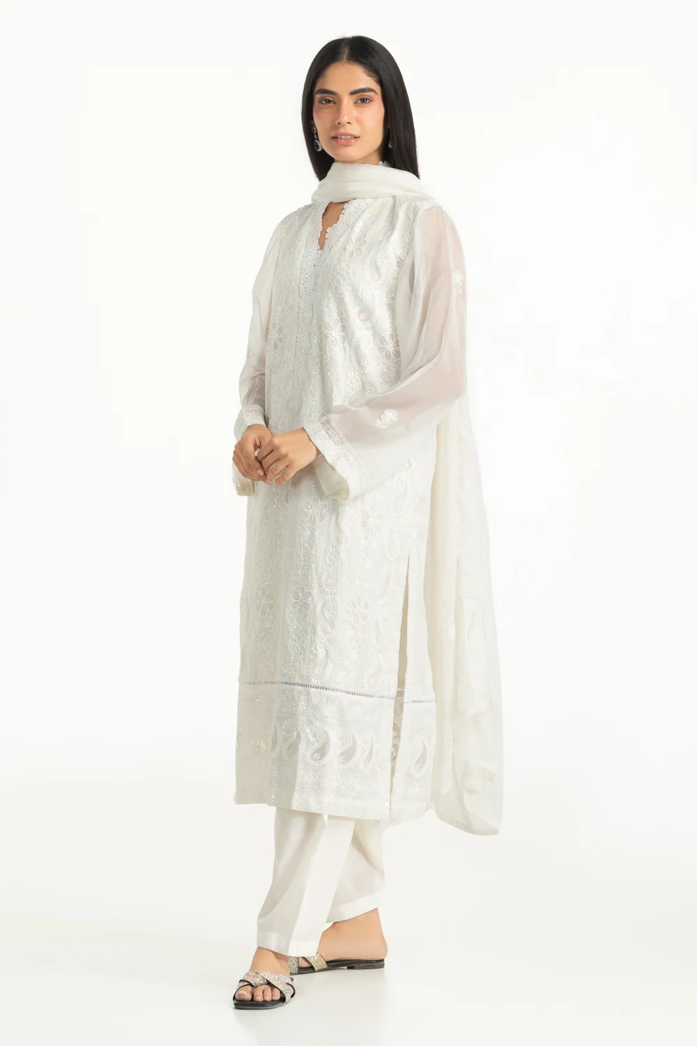 3PC Chiffon Embroidered Suit - Image 4