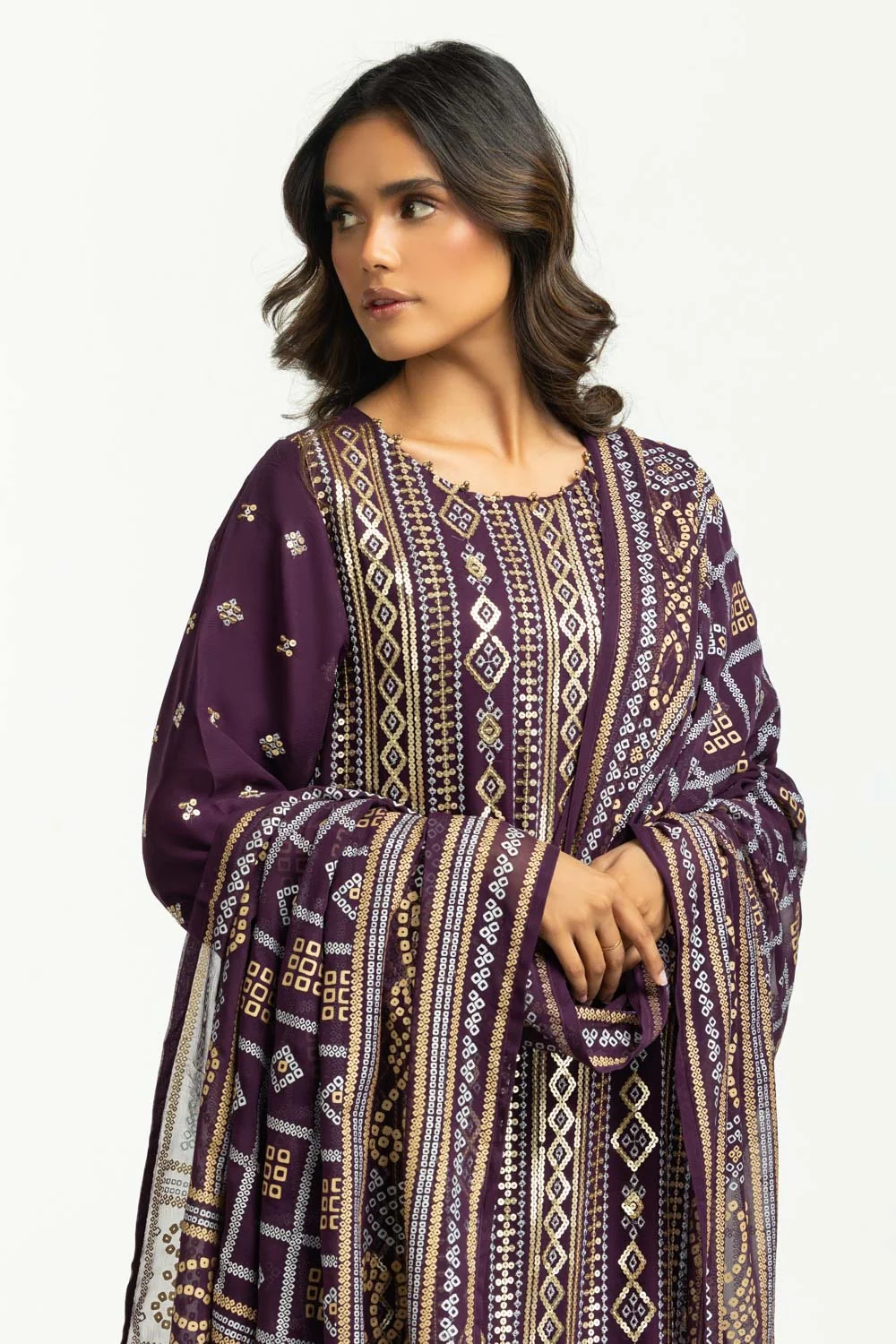 3PC Chiffon Embroidered Suit - Image 4