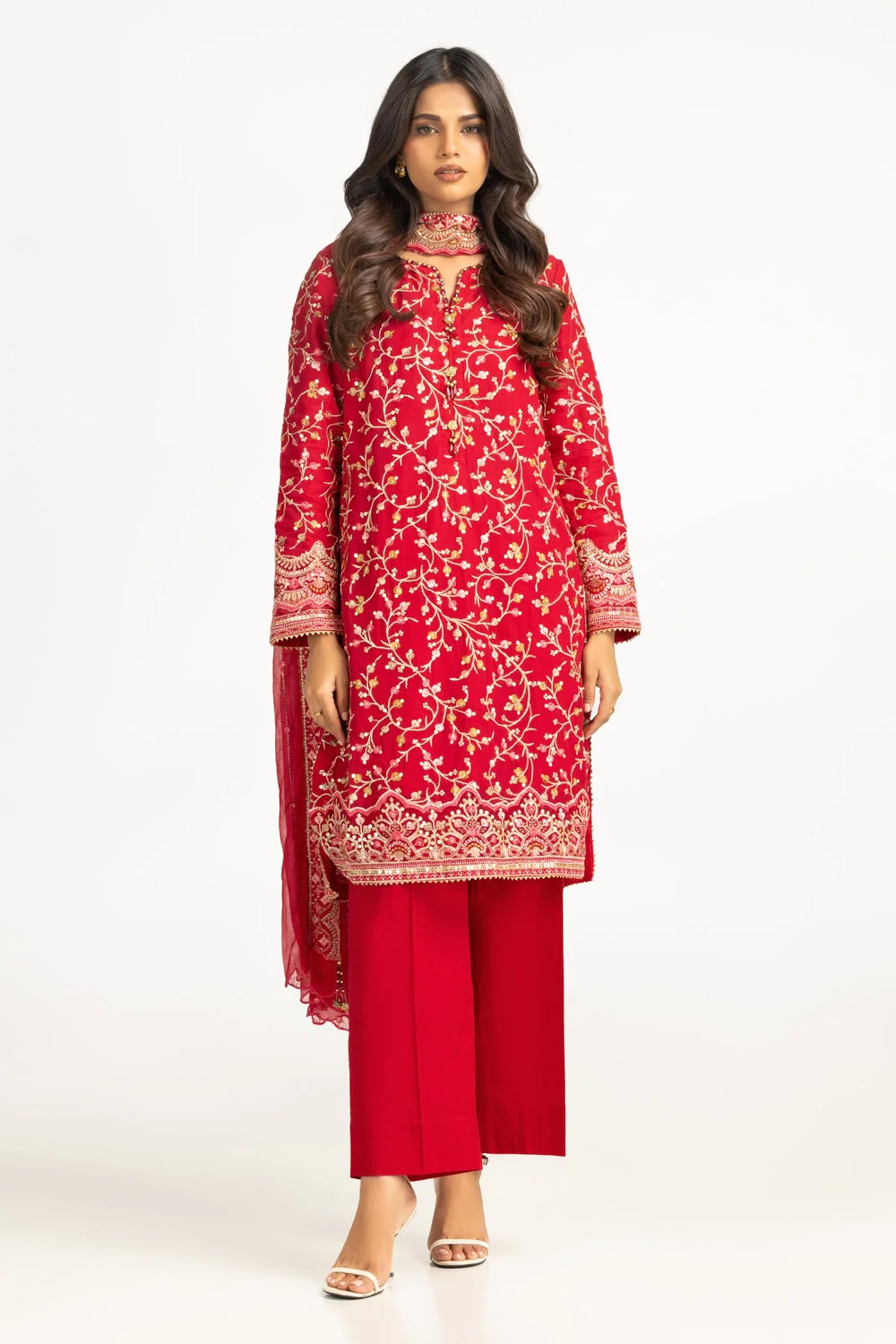 3PC Chiffon Embroidered Suit