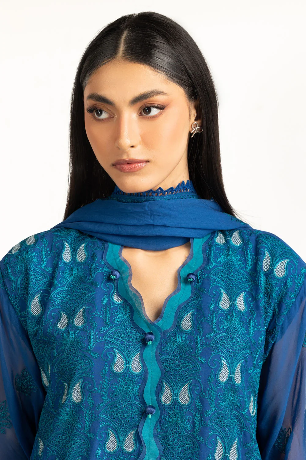 3Pc Chiffon Embroidered Suit - Image 2