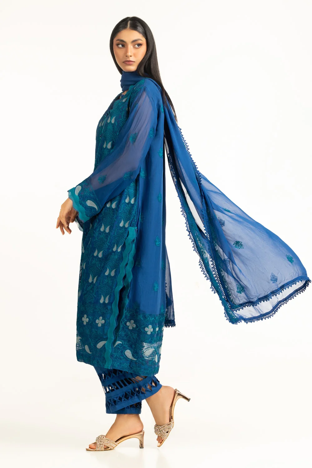 3Pc Chiffon Embroidered Suit - Image 4