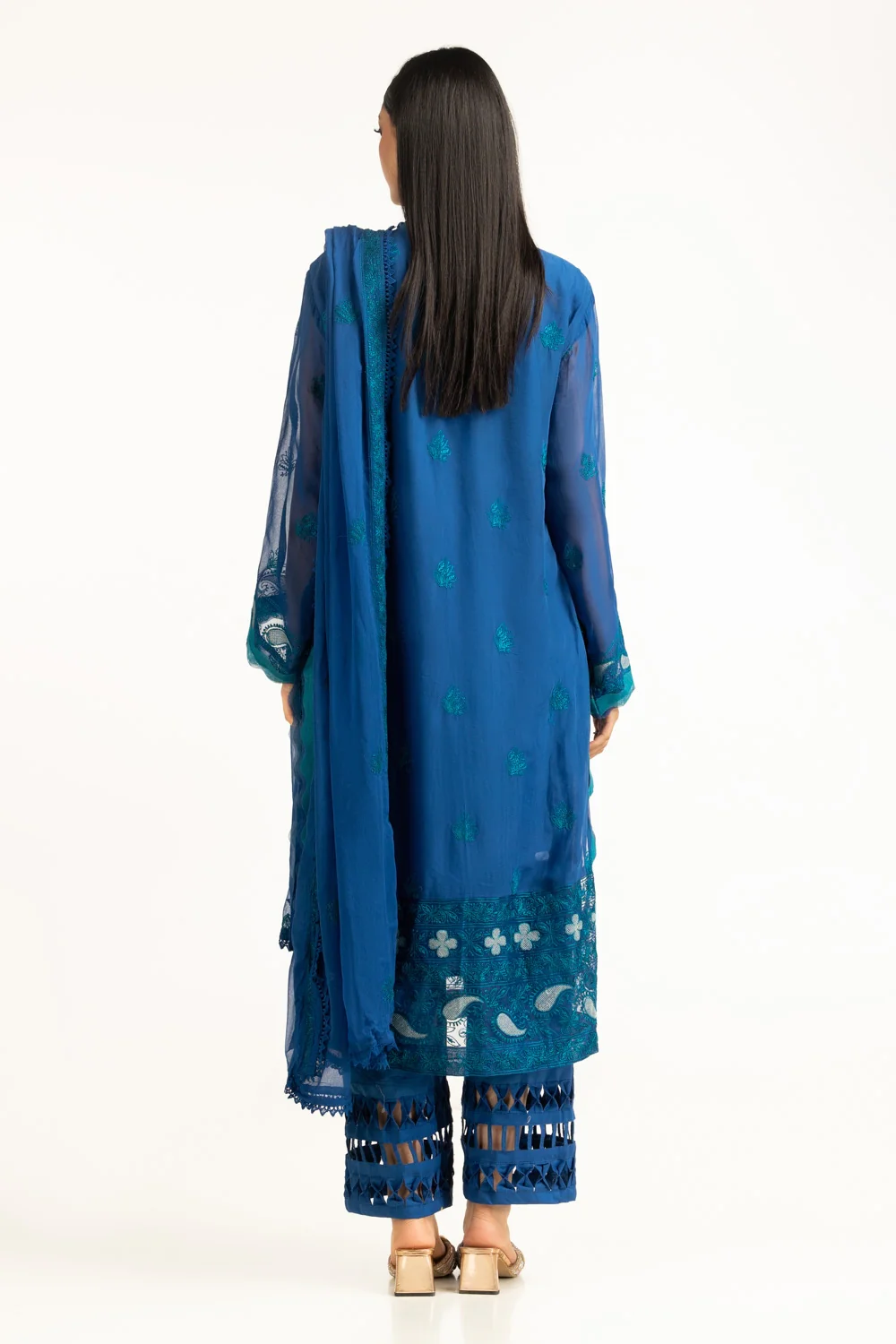 3Pc Chiffon Embroidered Suit - Image 5