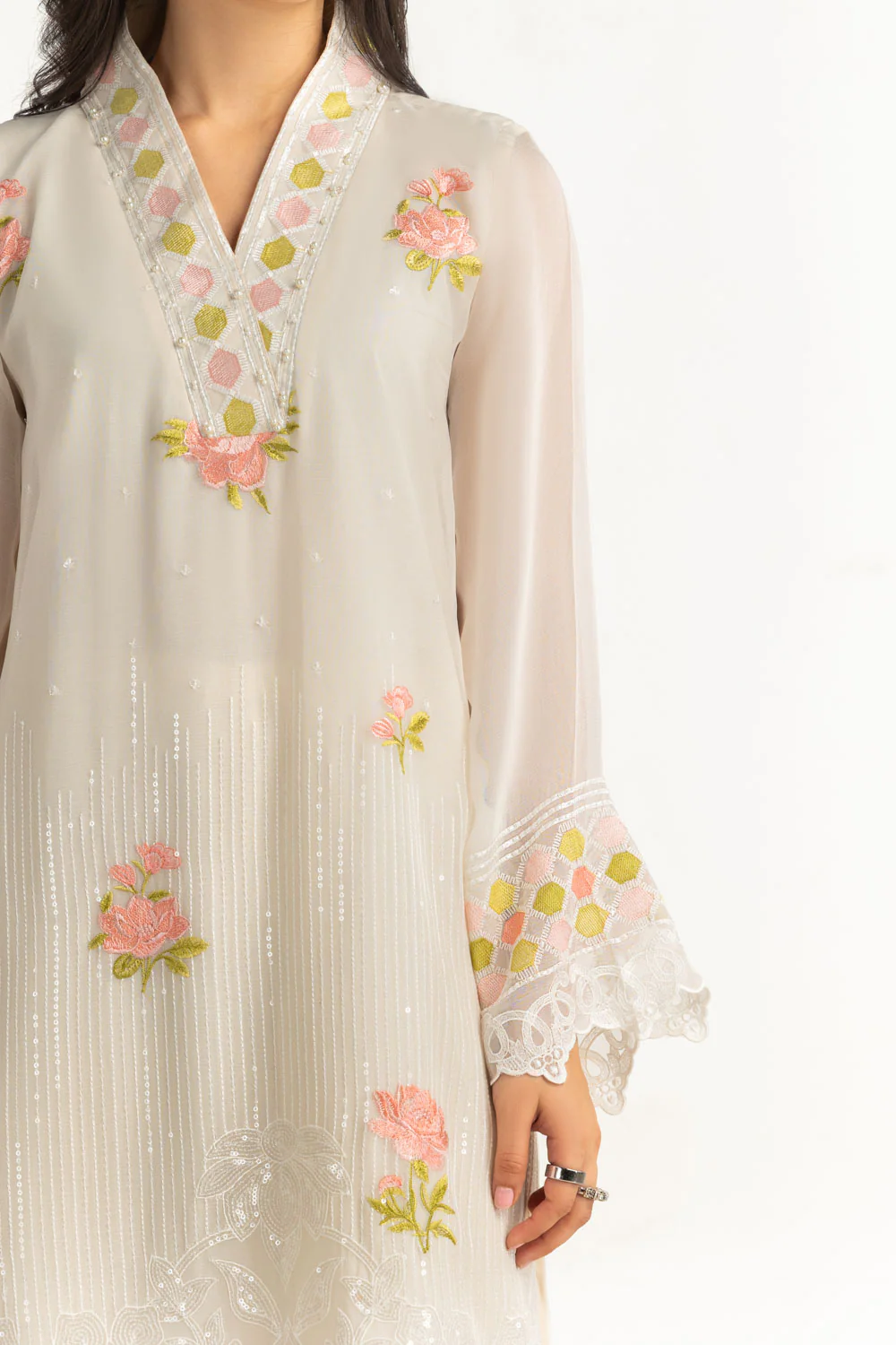 3PC Chiffon Sequins Embroidered Suit - Image 2