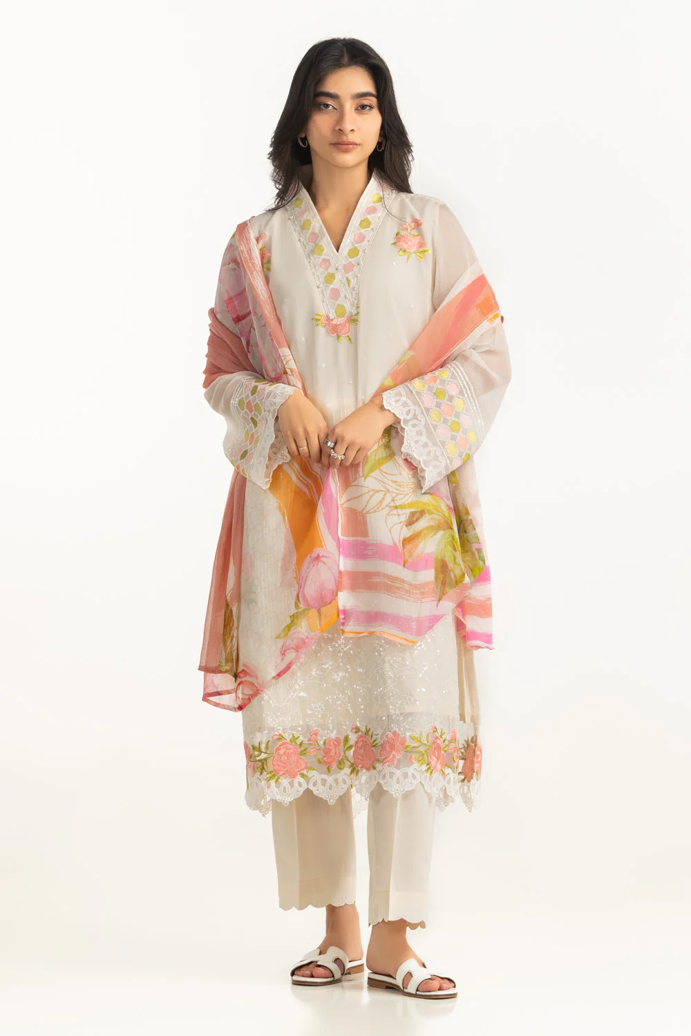 3PC Chiffon Sequins Embroidered Suit - Image 3