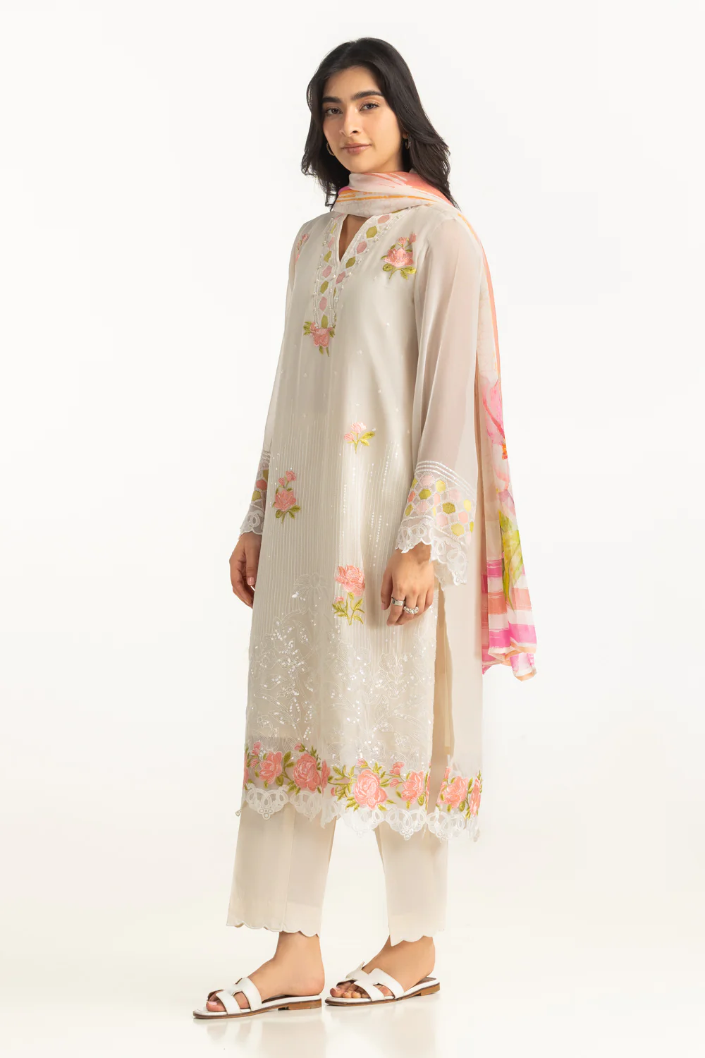 3PC Chiffon Sequins Embroidered Suit - Image 4