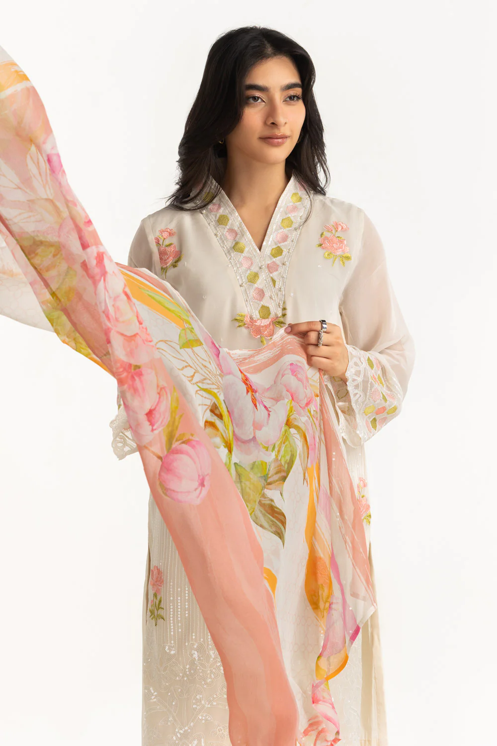 3PC Chiffon Sequins Embroidered Suit - Image 5