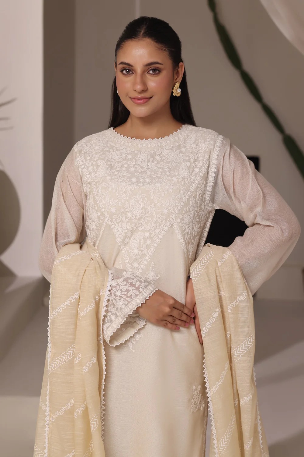 3PC Cotton Net Embroidered Suit - Image 4