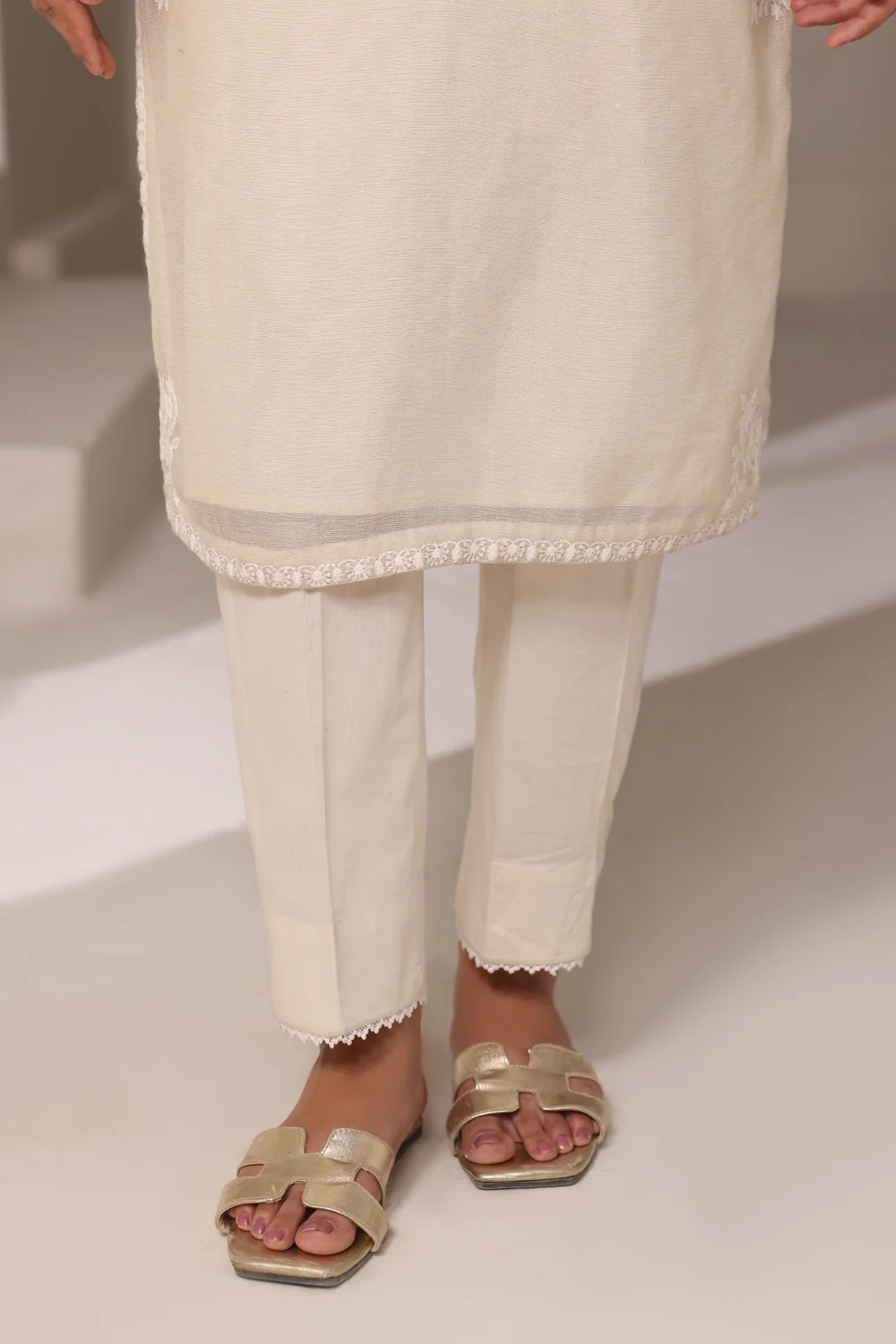 3PC Cotton Net Embroidered Suit - Image 5