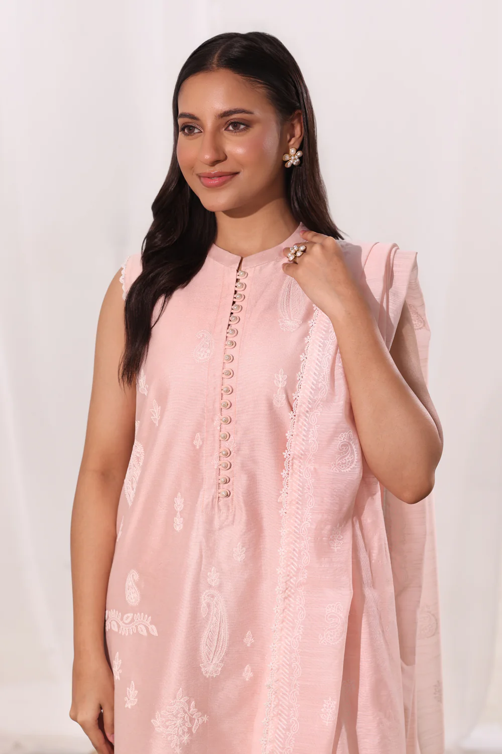 3Pc Cotton Net Embroidered Suit - Image 4