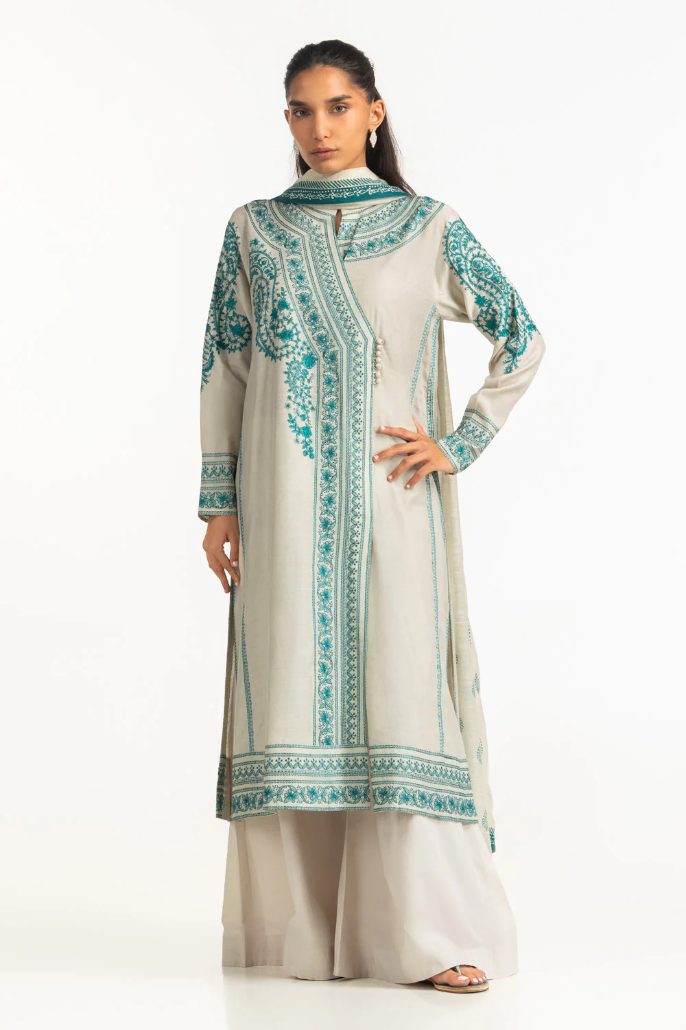 3PC Cotton Net Embroidered Suit
