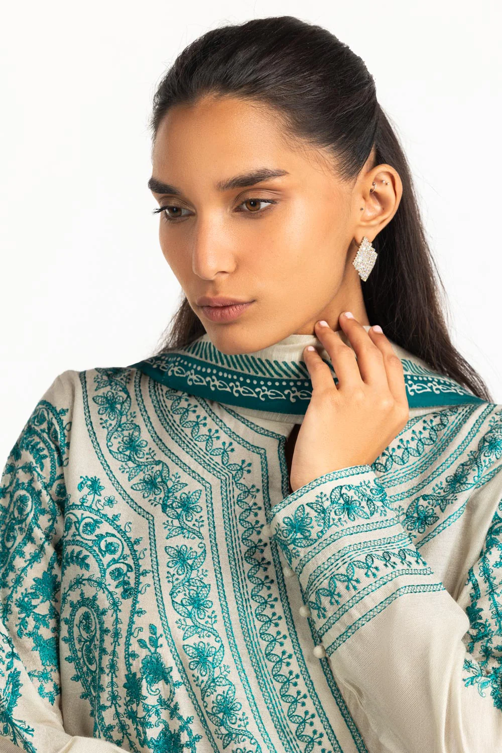 3PC Cotton Net Embroidered Suit - Image 4