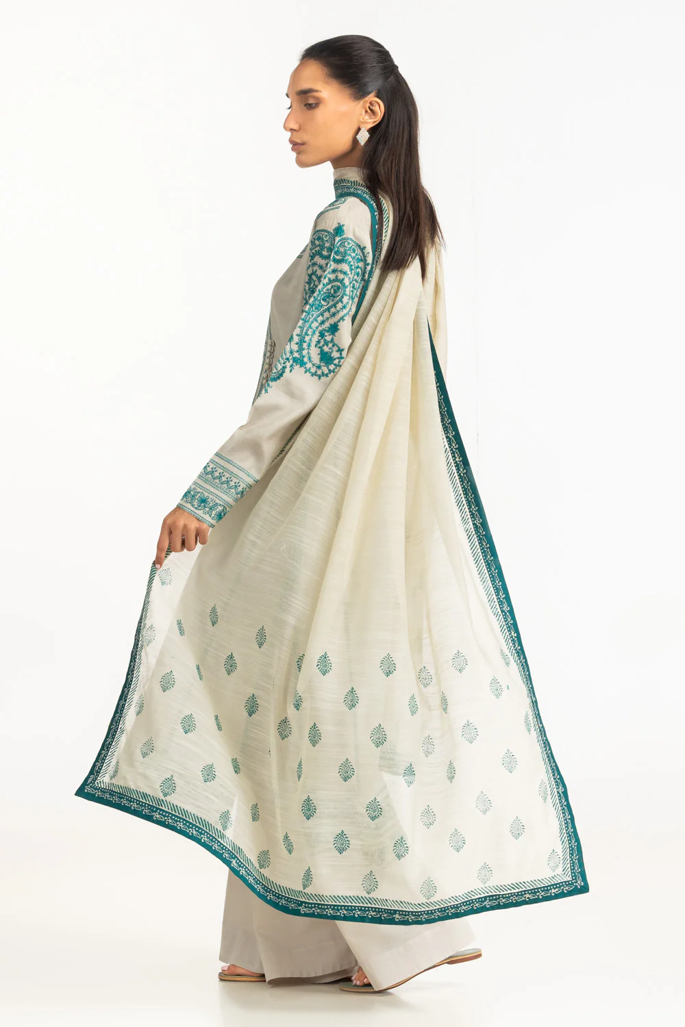 3PC Cotton Net Embroidered Suit - Image 7