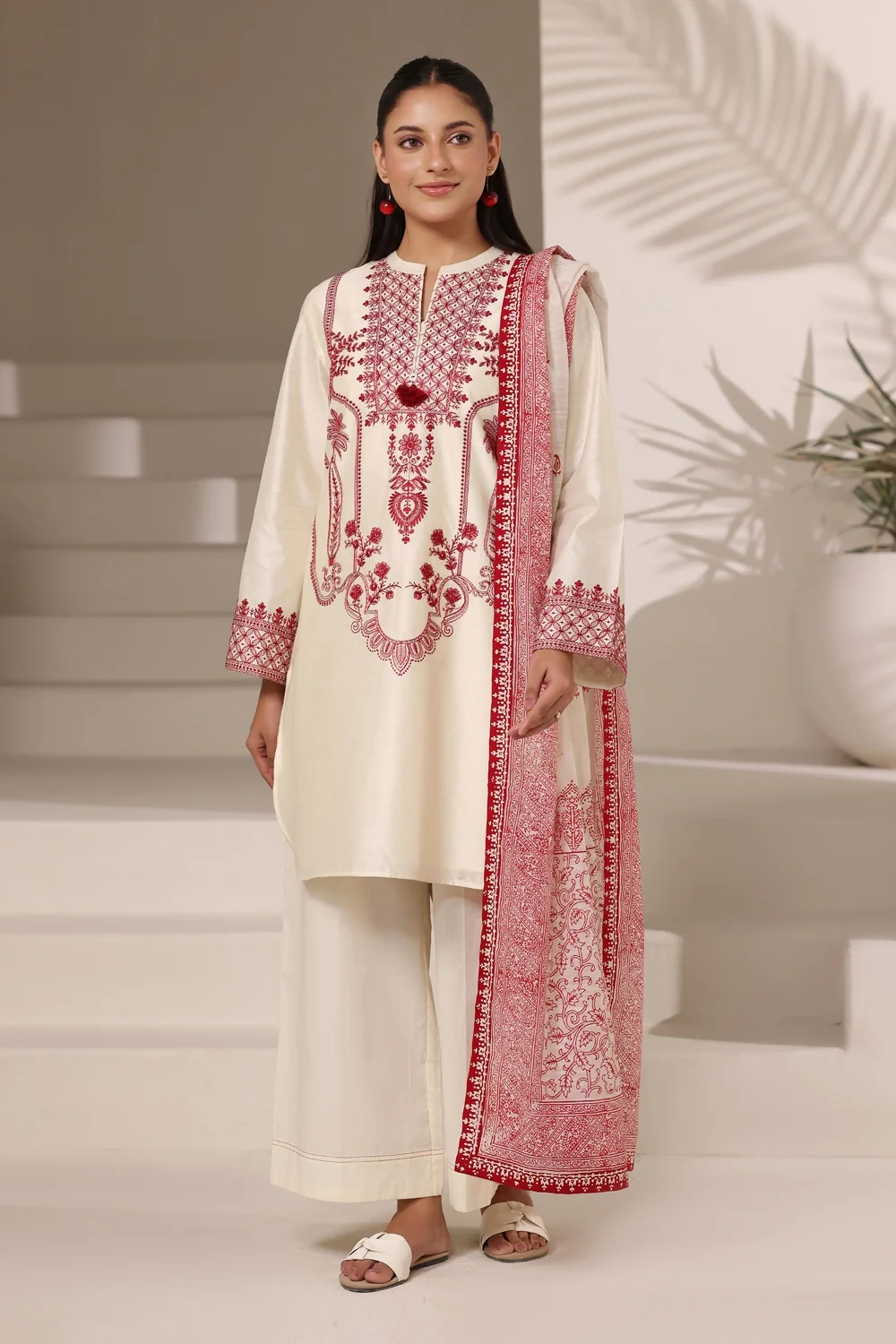 3PC Cotton Net Embroidered Suit - Image 3