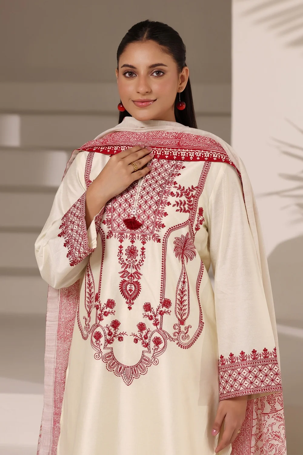 3PC Cotton Net Embroidered Suit - Image 4