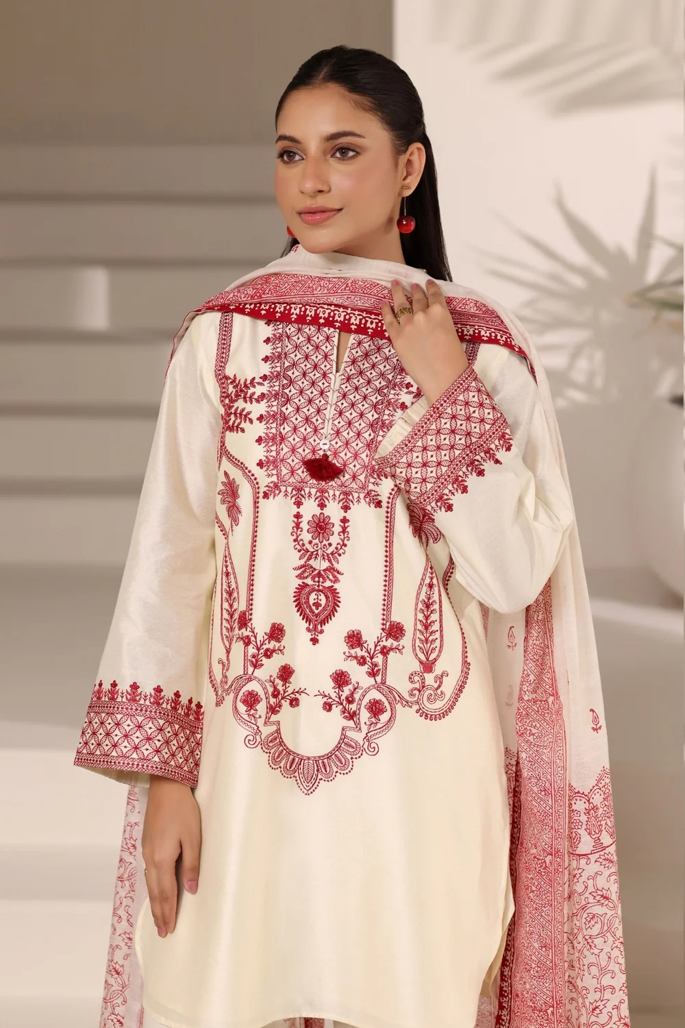3PC Cotton Net Embroidered Suit - Image 6