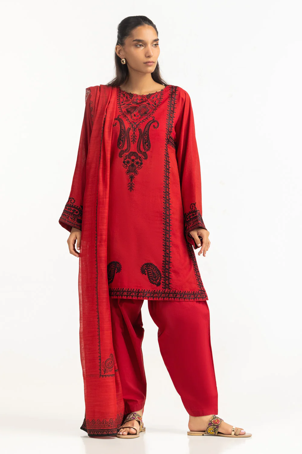 3PC Cotton Net Embroidered Suit - Image 3