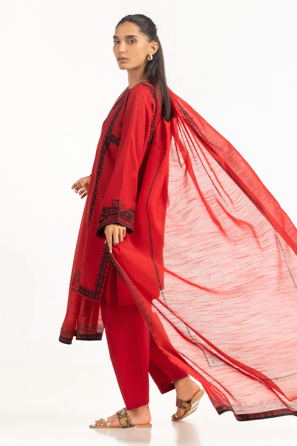 3PC Cotton Net Embroidered Suit - Image 5