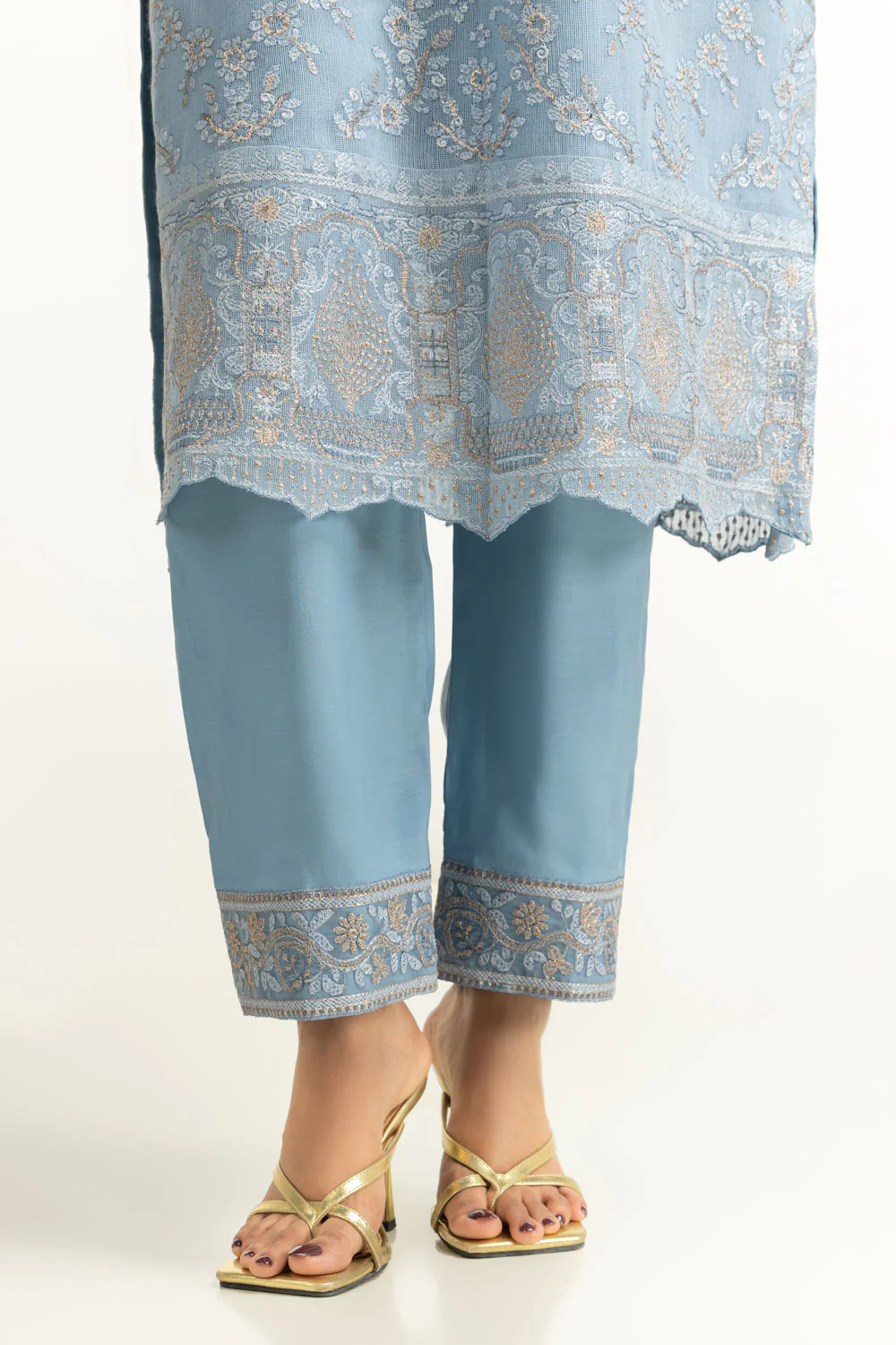 3PC Cotton Net Embroidered Suit - Image 2