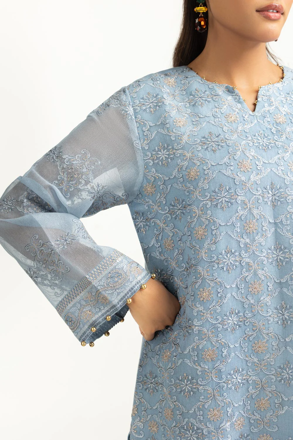 3PC Cotton Net Embroidered Suit - Image 4