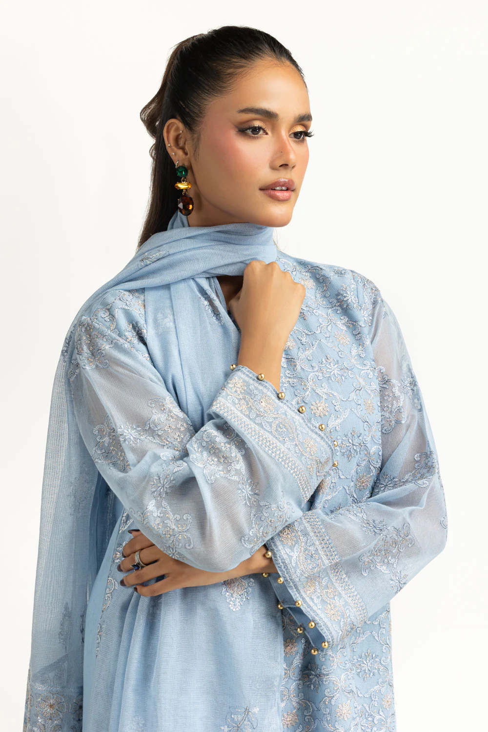 3PC Cotton Net Embroidered Suit - Image 5