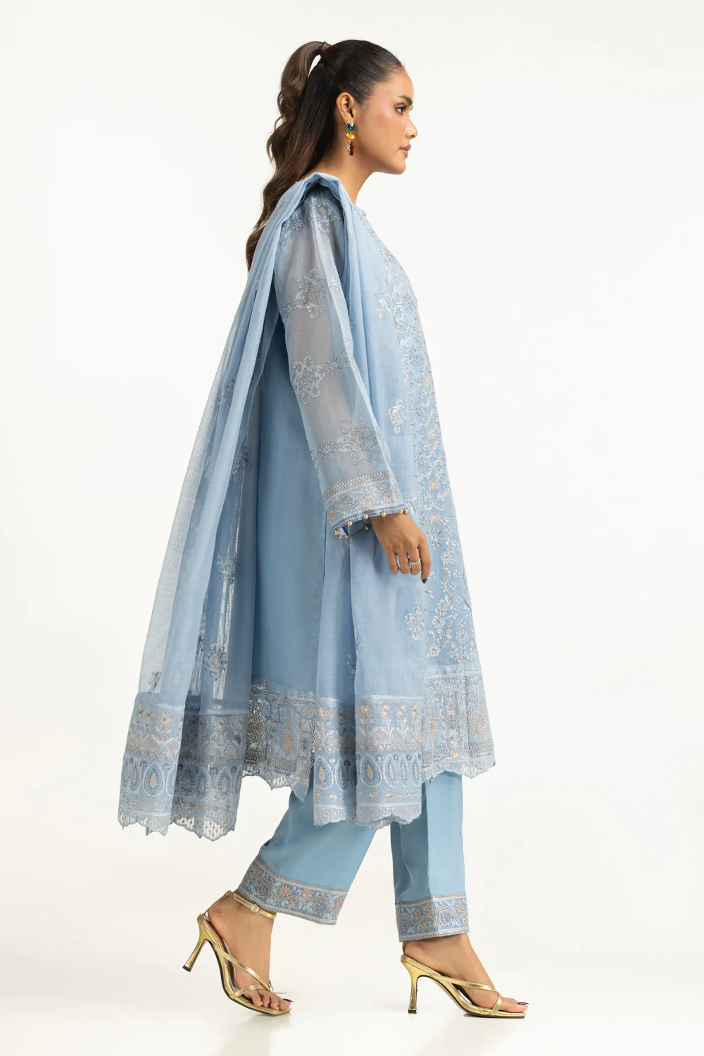 3PC Cotton Net Embroidered Suit - Image 6