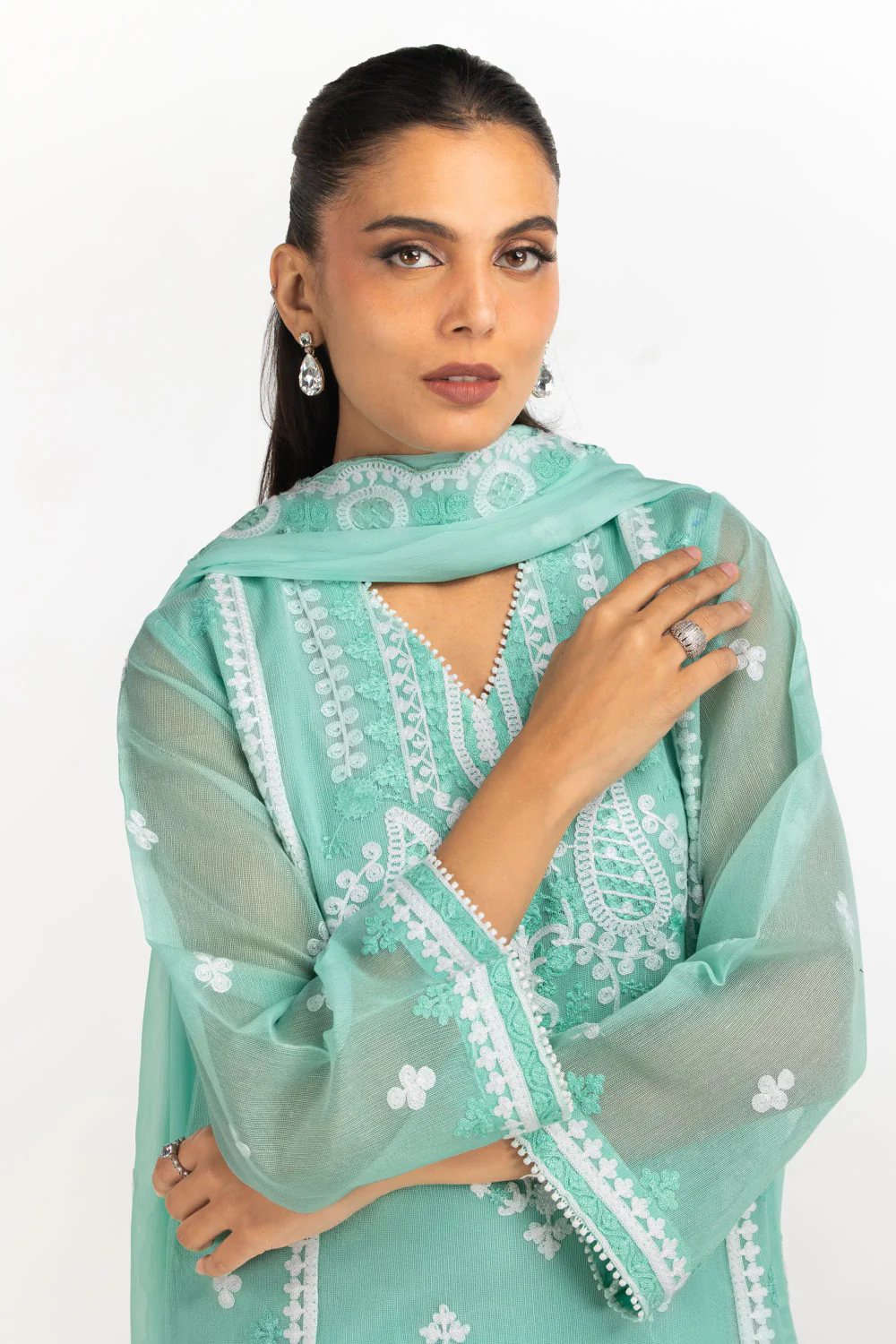 3PC Cotton Net Embroidered Suit - Image 2