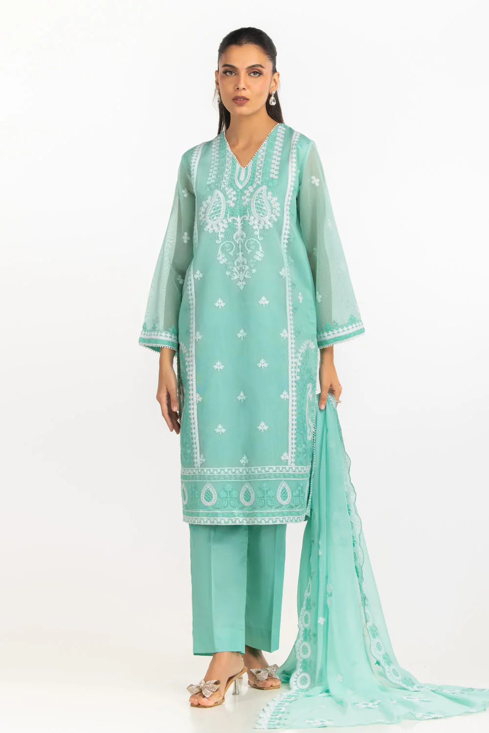 3PC Cotton Net Embroidered Suit - Image 3