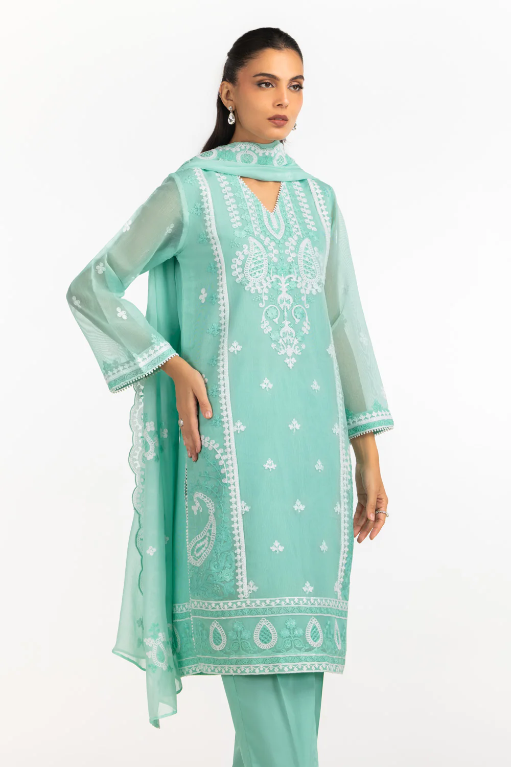 3PC Cotton Net Embroidered Suit - Image 4
