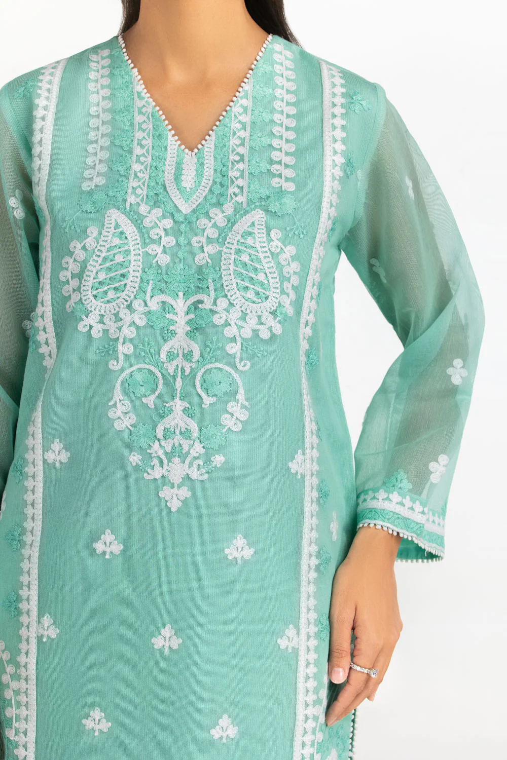 3PC Cotton Net Embroidered Suit - Image 5
