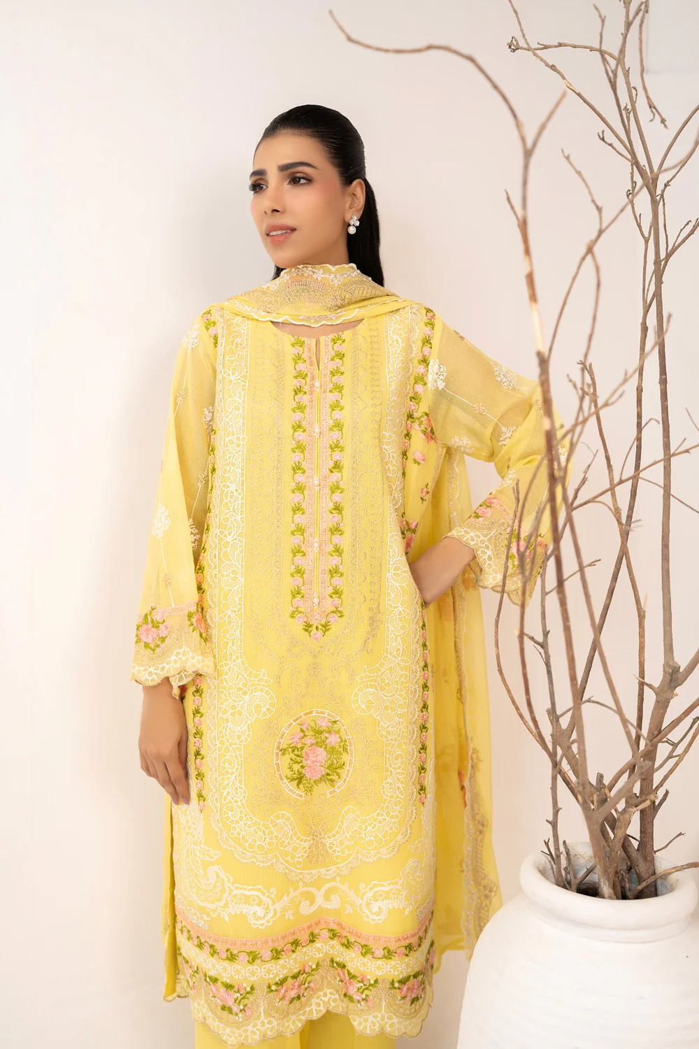 3PC Cotton Net Embroidered Suit - Image 4