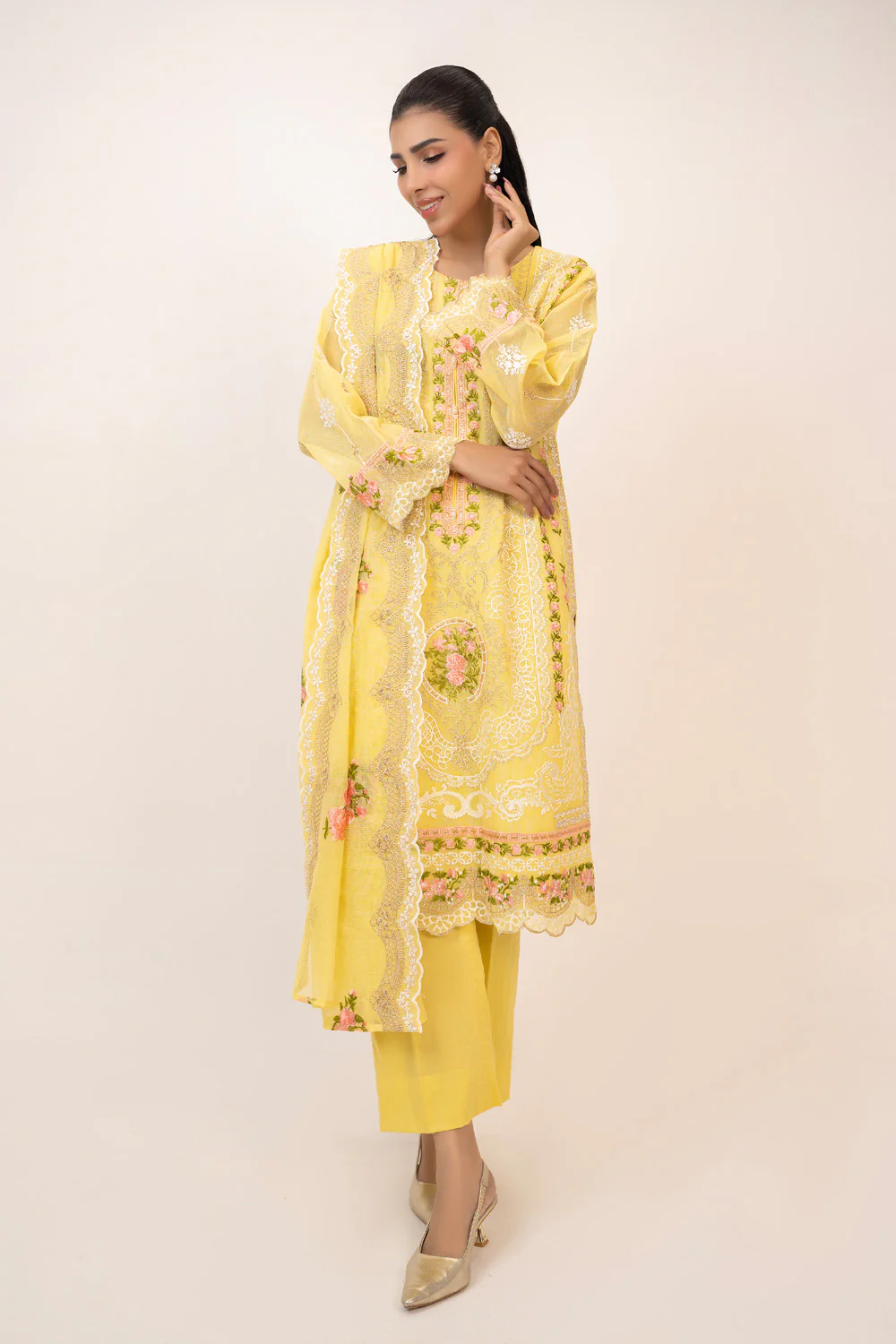 3PC Cotton Net Embroidered Suit - Image 5