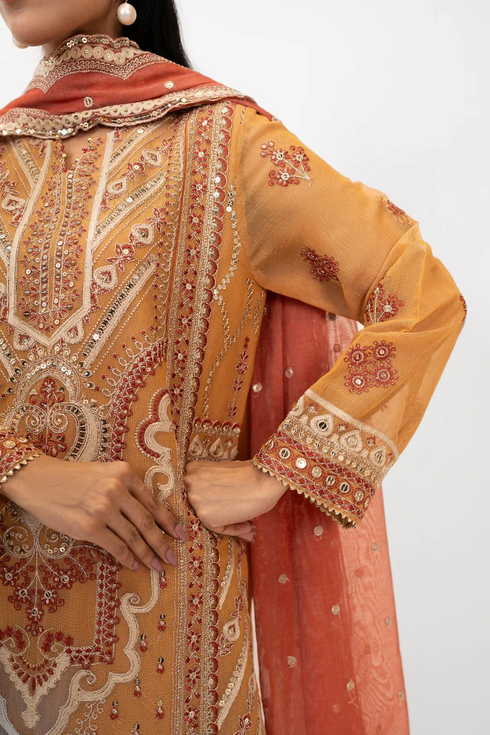 3PC Cotton Net Embroidered Suit - Image 2