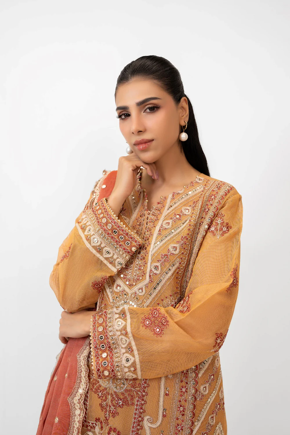 3PC Cotton Net Embroidered Suit - Image 4