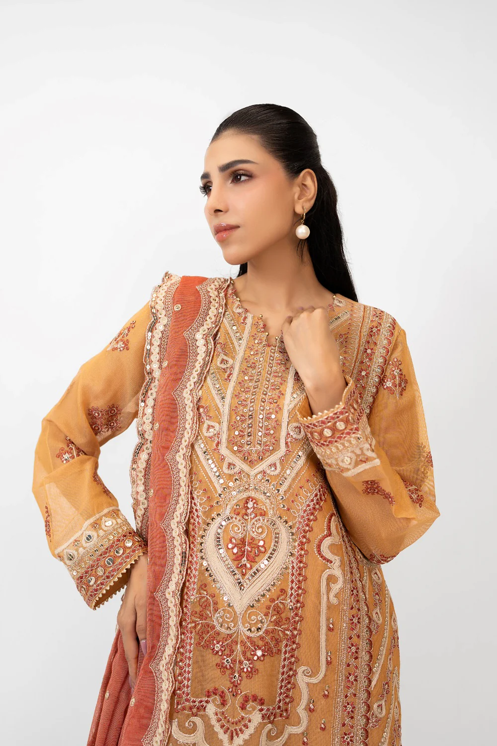 3PC Cotton Net Embroidered Suit - Image 5
