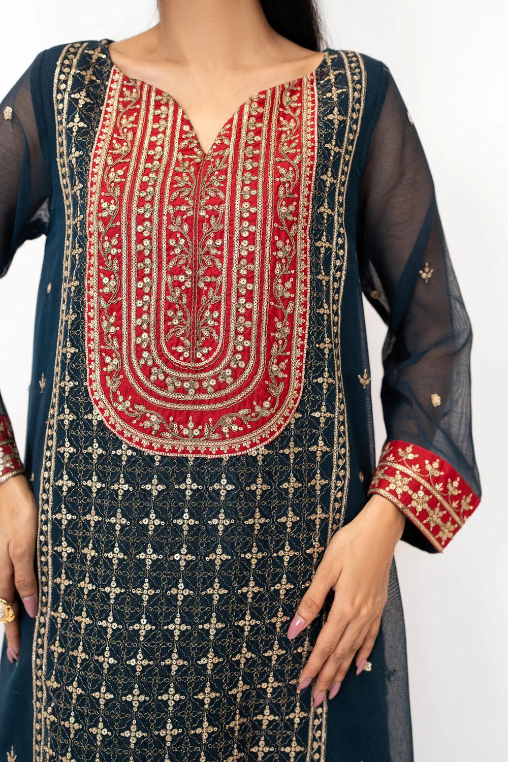 3PC Cotton Net Embroidered Suit - Image 2