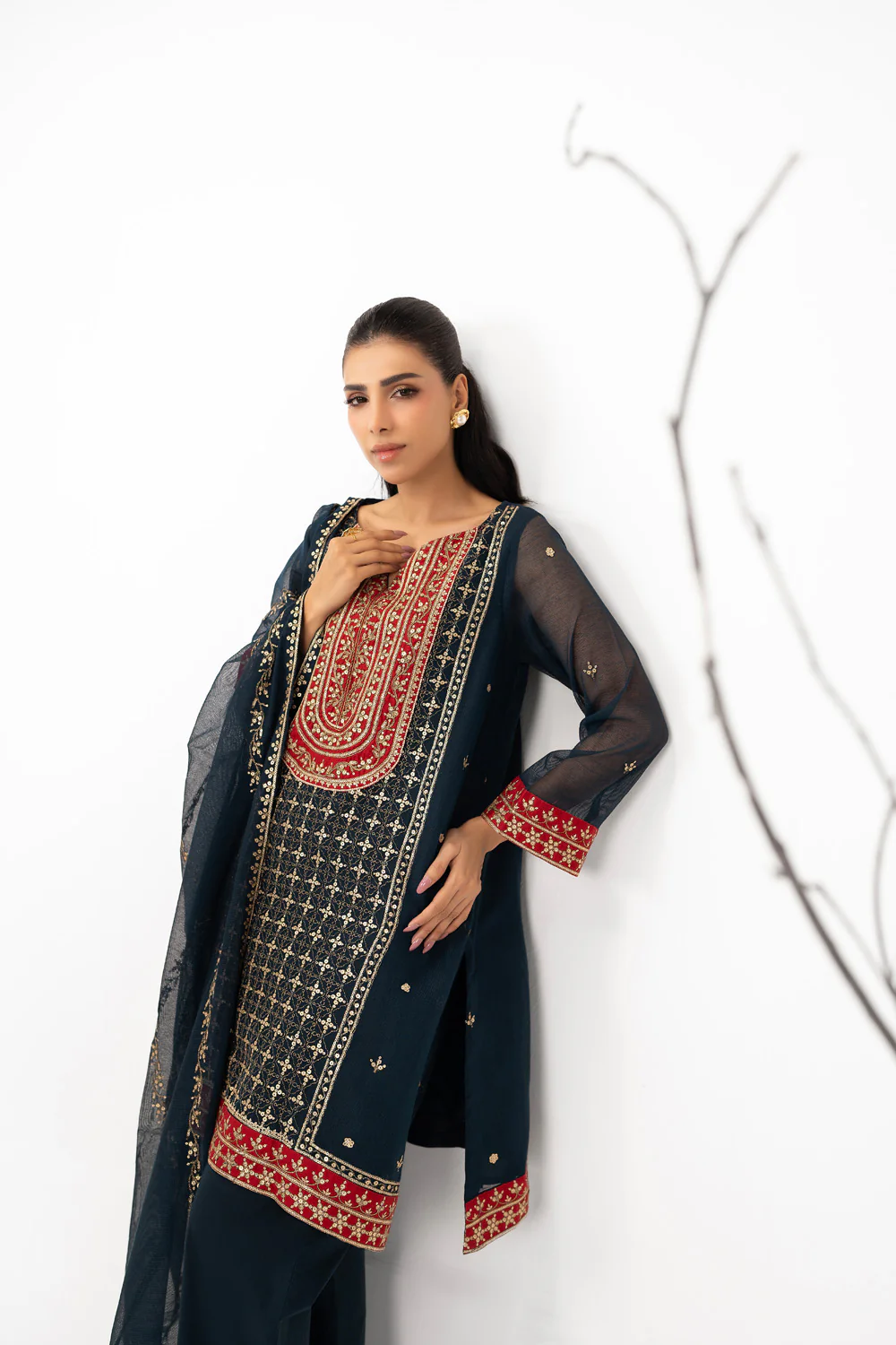 3PC Cotton Net Embroidered Suit - Image 3